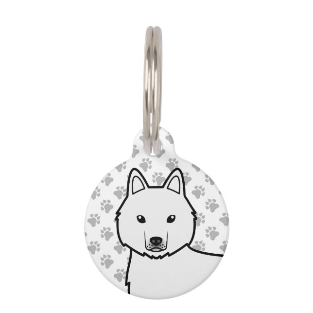 White Siberian Husky Cartoon Dog Head Pet Tag (Front)