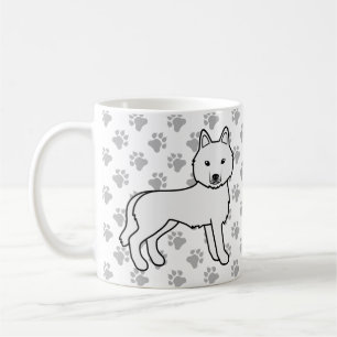 White Siberian Husky Cartoon Dog & Paws Coffee Mug