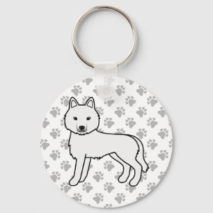 White Siberian Husky Cartoon Dog & Paws Key Ring