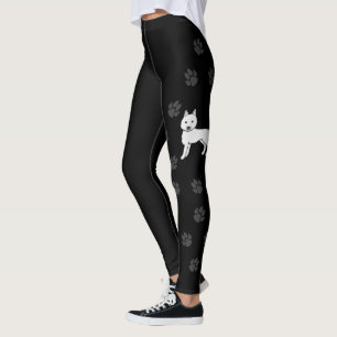 White Siberian Husky Cartoon Dog & Paws Leggings
