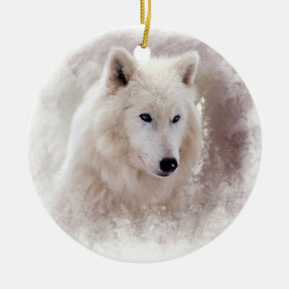 WHITE SIBERIAN HUSKY. CERAMIC TREE DECORATION