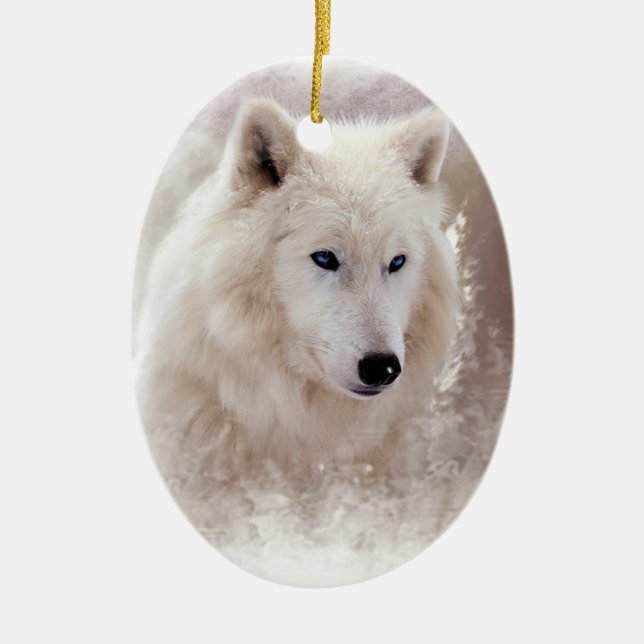 WHITE SIBERIAN HUSKY. CERAMIC TREE DECORATION (Front)