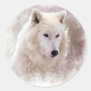 WHITE SIBERIAN HUSKY. CLASSIC ROUND STICKER