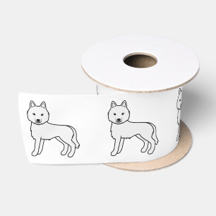 White Siberian Husky Cute Cartoon Dog Satin Ribbon