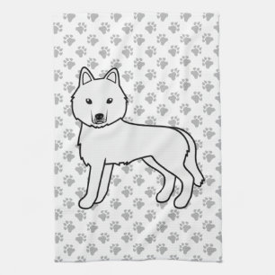 White Siberian Husky Cute Cartoon Dog Tea Towel