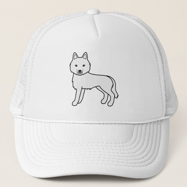 White Siberian Husky Cute Cartoon Dog Trucker Hat (Front)