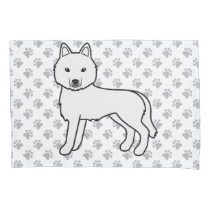 White Siberian Husky Cute Dog & Paws Pillowcase