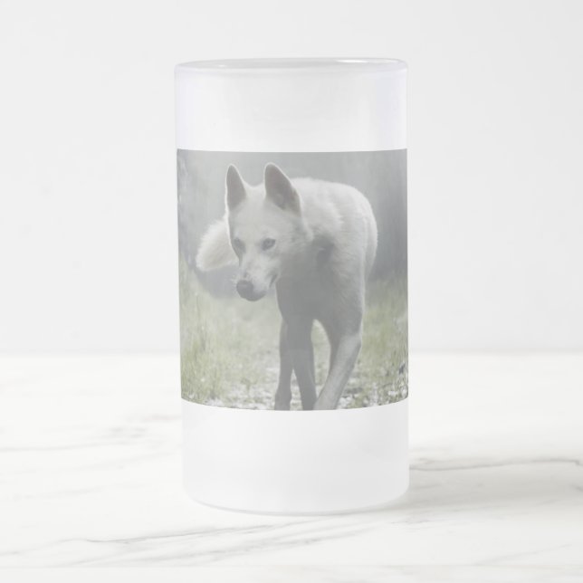 White Siberian Husky Frosted Glass Beer Mug (Center)