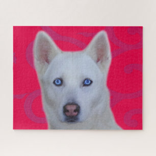 White Siberian Husky Jigsaw Puzzle (Pink BG)