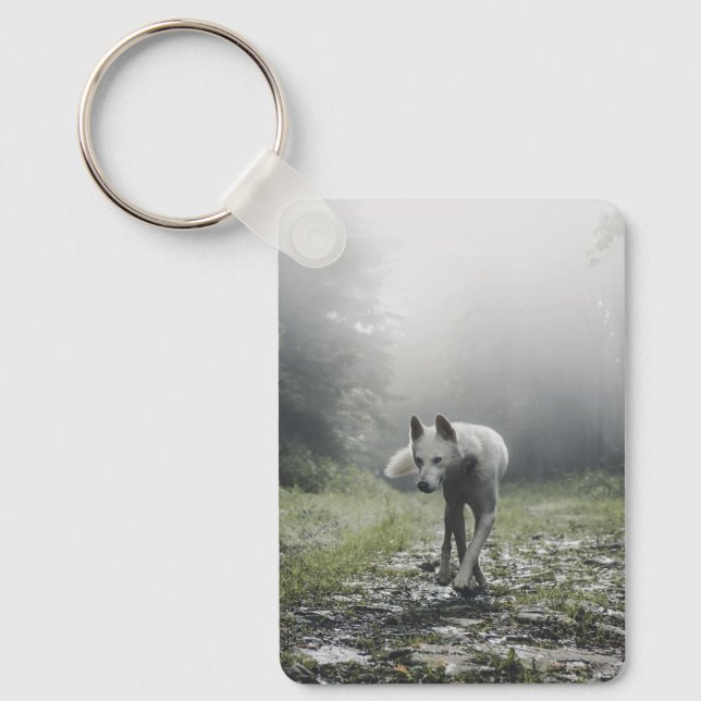 White Siberian Husky Key Ring (Front)