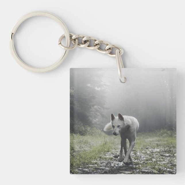 White Siberian Husky Key Ring (Front)
