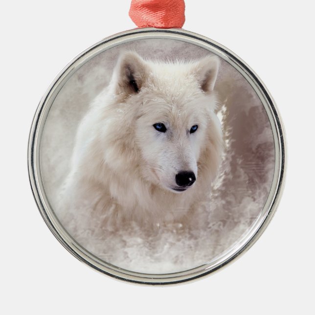 WHITE SIBERIAN HUSKY. METAL TREE DECORATION (Front)
