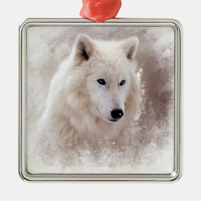 WHITE SIBERIAN HUSKY. METAL TREE DECORATION (Front)