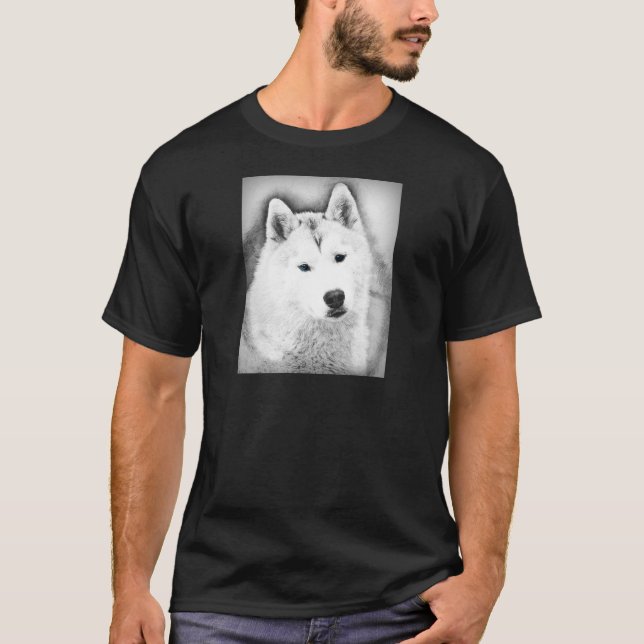White Siberian Husky w/ Blue Eyes Fine Art Sketch T-Shirt (Front)