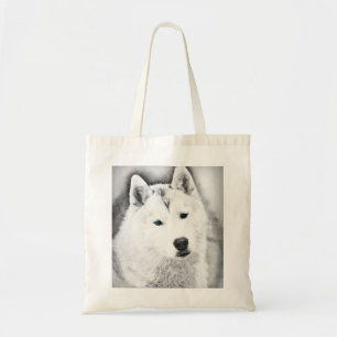 White Siberian Husky w/ Blue Eyes Fine Art Sketch Tote Bag