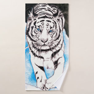 White Siberian Tiger Sow Bath Towel Set