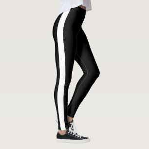 White Side Stripe Black Leggings - Custom Colours