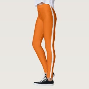 White Side Stripe Orange Leggings Choose Colours