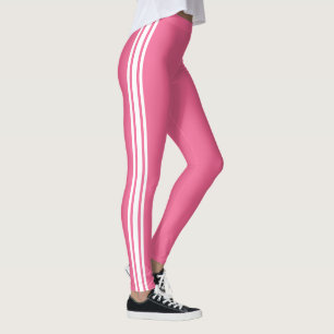 White Side Stripe Pink Leggings with Custom Colour