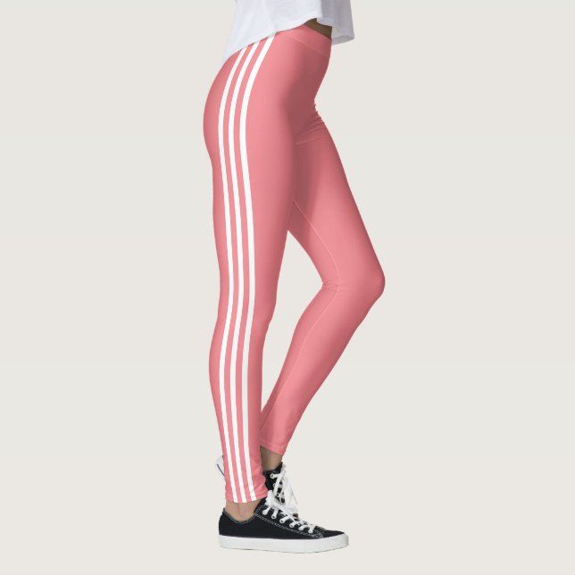 White Side Stripe Salmon Colour Leggings (Right)