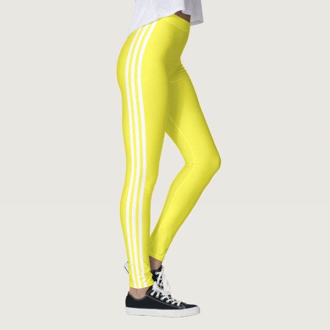 White Side Stripe Yellow Leggings - Custom Colours (Right)