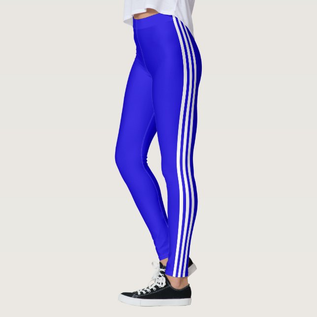 White Side Striped Blue Leggings - Choose Colours (Left)