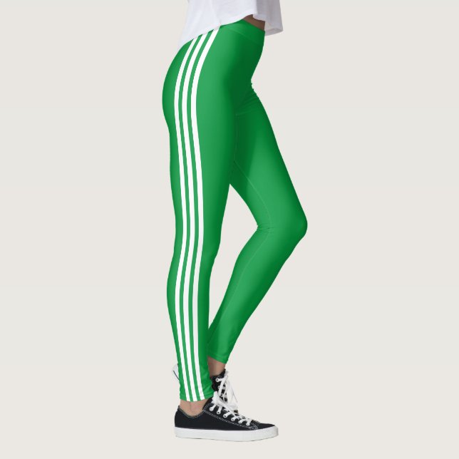 White Side Stripes Green Leggings Custom Colours (Right)