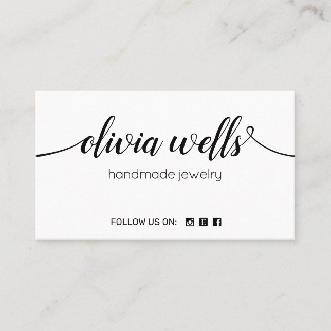 White Signature Script Social Media Networking  Business Card (Front)