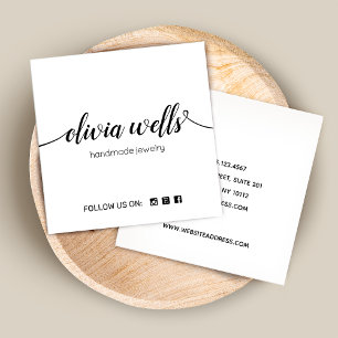 White Signature Script Social Media Networking Square Business Card