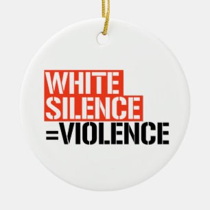 White silence is violence ceramic tree decoration