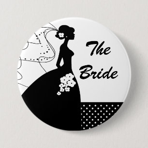White Silhouette Bride Bridal Party  Button