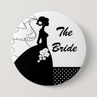 White Silhouette Bride Bridal Party  Button