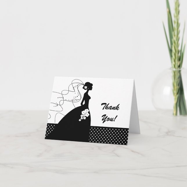 White Silhouette Bride Thank You Note Card (Front)