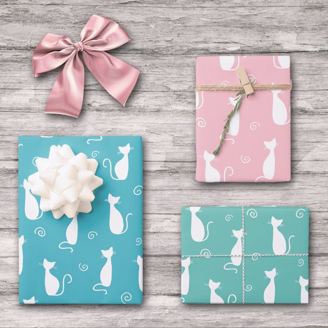 White Silhouette Cats Pastel Colours All Occasion Wrapping Paper Sheet (Creator Uploaded)