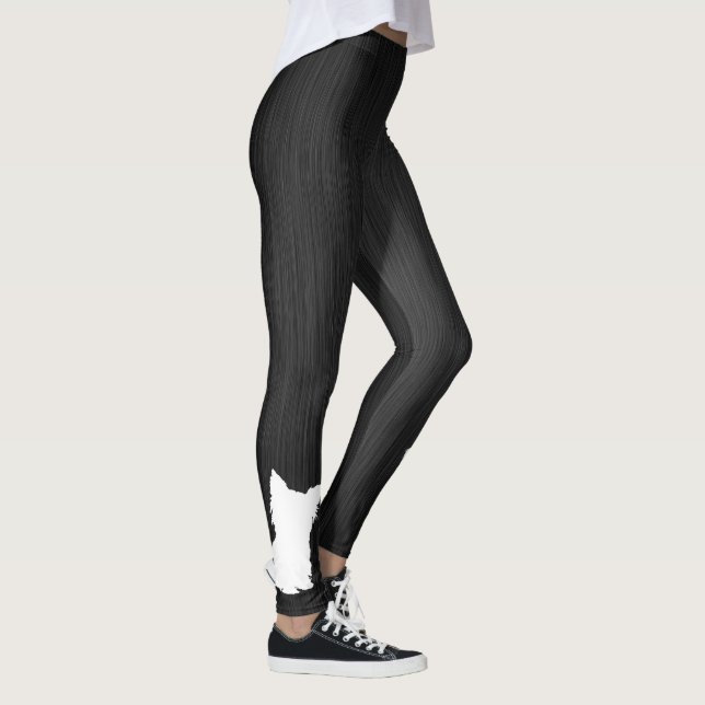 White Silhouette Dog Digital Black Metal Leggings (Right)