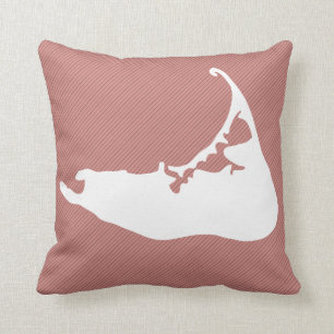White Silhouette Map of Nantucket Island Cushion