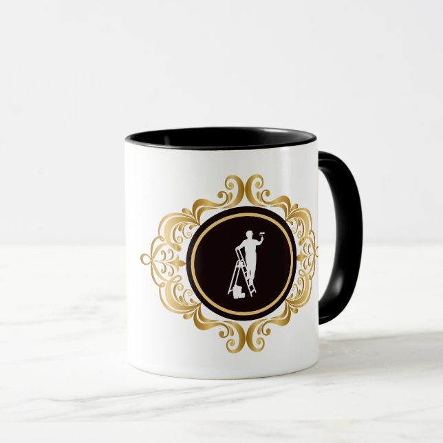 White Silhouette of Painter on Ladder Mug (Front Right)