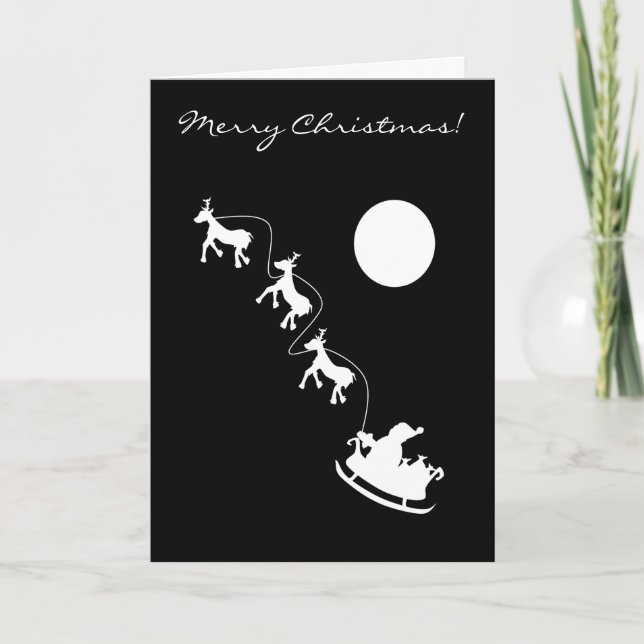 White Silhouette Santa Holiday Card (Front)