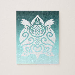 White Silhouette Snapper Turtle Jigsaw Puzzle