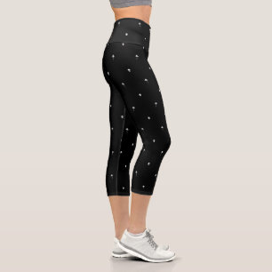 White Silhouettes of Coconut Trees and Aliens Capri Leggings