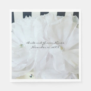 White Silk Flowers with Striped Background Napkin