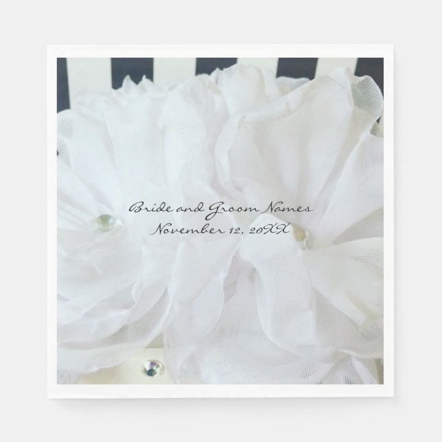 White Silk Flowers with Striped Background Napkin (Front)