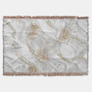 White Silk & Ivory Champaign Pearls Throw Blanket