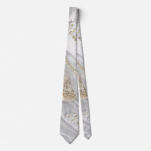 White Silk & Ivory Champaign Pearls Tie