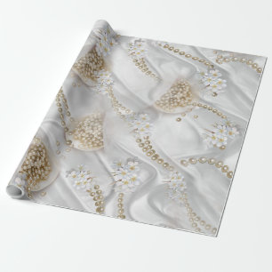 White Silk & Ivory Champaign Pearls Wrapping Paper