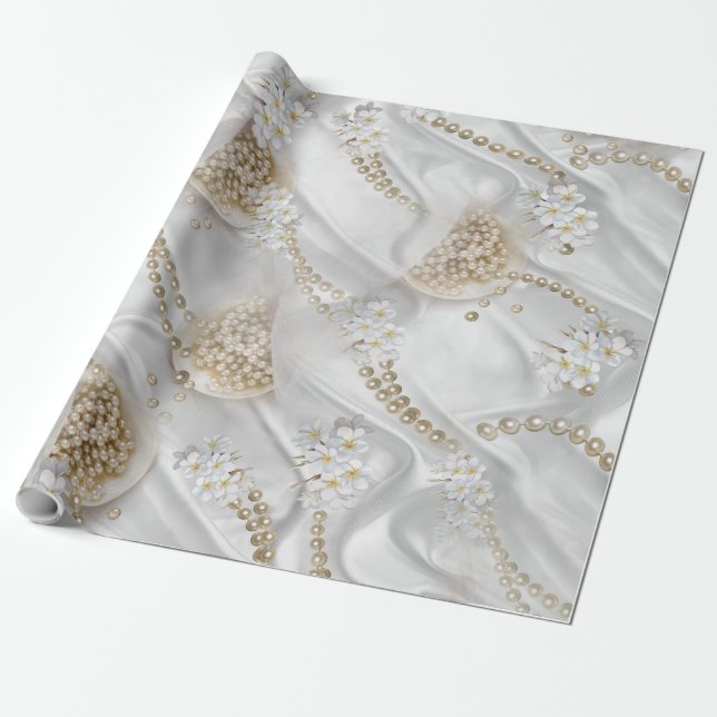 White Silk & Ivory Champaign Pearls Wrapping Paper (Unrolled)