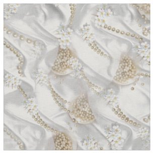 white Silk & Ivory Pearls Fabric