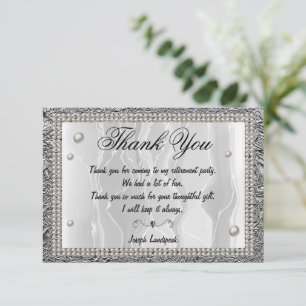 White Silk, White Pearls & Silver Thank You  Card