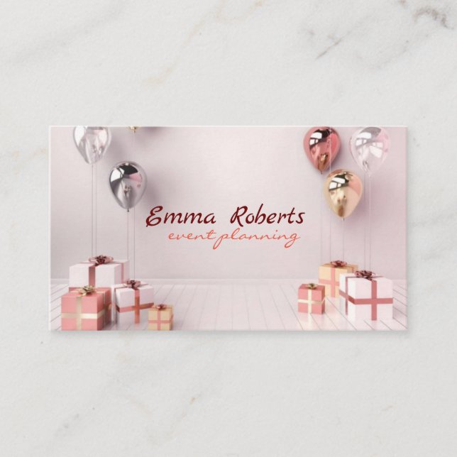 White Silver Balloons Modern Business card (Front)