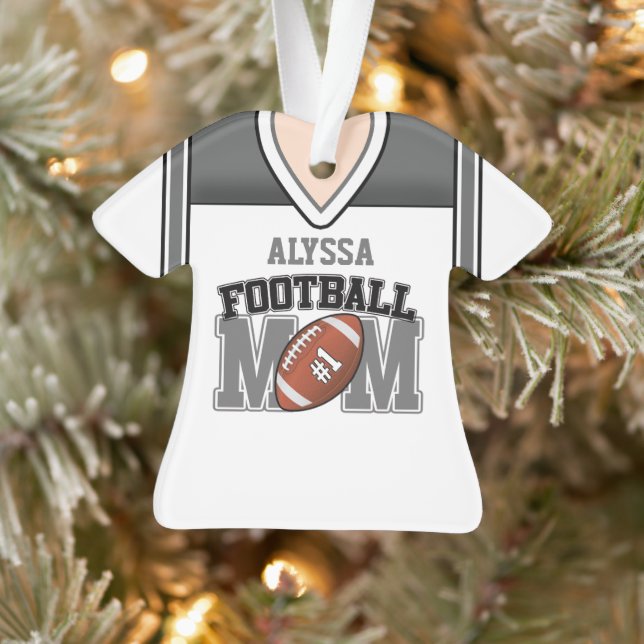 White/Silver/Black Football Mum Jersey Ornament (Tree)